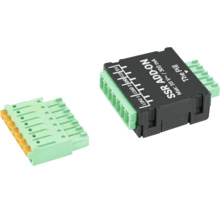 Solid-State-Relais-Modul The Pill für die Hausautomatisierung mit Anschlussklemmen, maximale Belastung 30 Volt und 300 Milliampere.