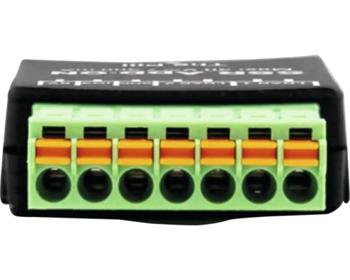 Elektronisches Modul mit 7-poliger Anschlussklemme und orangefarbenen Hebeln.