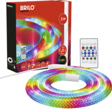 BRILO LED Streifen RGBIC, 2 Meter Länge, inklusive Fernbedienung und Musiksensor, USB Anschluss, mehrfarbige Beleuchtung.