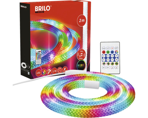 BRILO LED Streifen RGBIC, 2 Meter Länge, inklusive Fernbedienung und Musiksensor, USB Anschluss, mehrfarbige Beleuchtung.