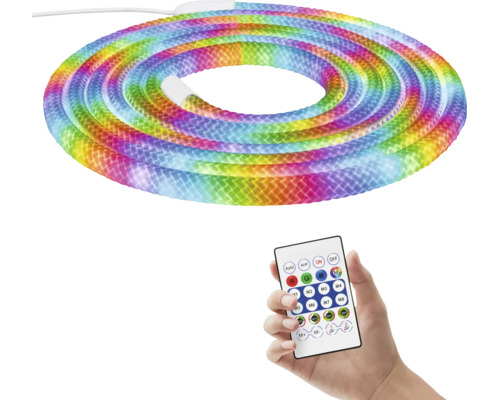 Flexibler LED-Lichtschlauch in Regenbogenfarben mit Fernbedienung zur Einstellung von Farben und Lichteffekten.