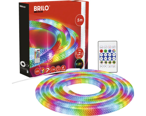 Brilo LED Lichtschlauch, 5 Meter, RGBIC, inklusive Fernbedienung, USB-Anschluss und Musik-Sensor.