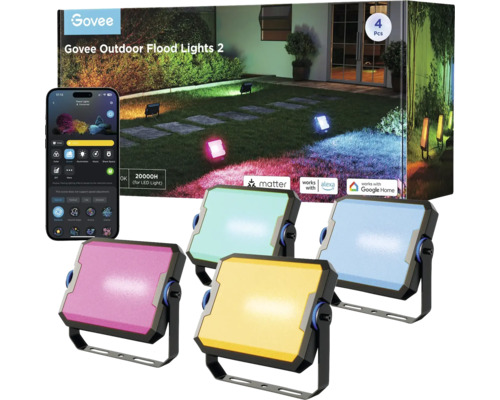 Govee Outdoor Flood Lights 2 Set mit Smartphone und Matter Logo