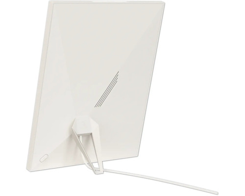 Rückansicht einer modernen Tageslichtlampe mit facettierter Rückseite, integriertem Standfuß und Netzkabel.