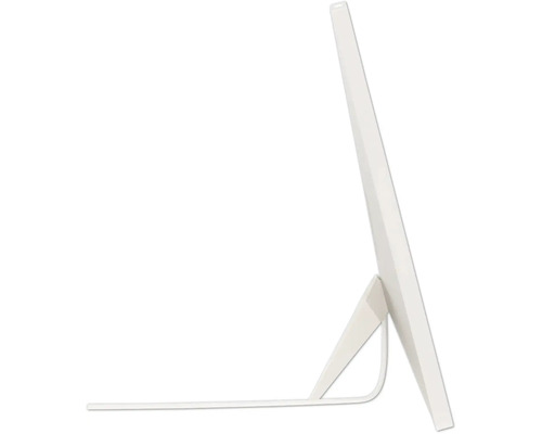 Seitenansicht eines flachen Konvektors mit Standfuß und Kabel.