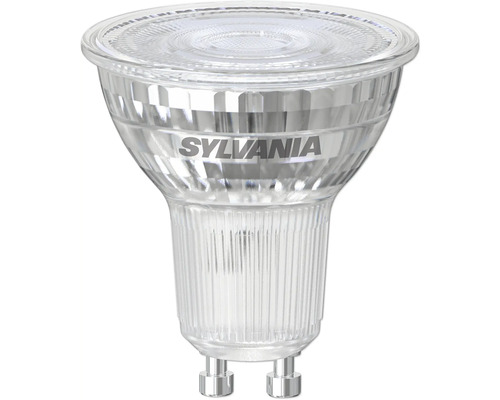 Sylvania LED-Reflektorlampe mit GU10-Sockel und facettiertem Reflektor aus Kunststoff.