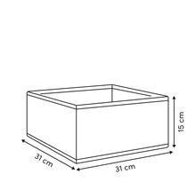 Abbildung einer Aufbewahrungsbox mit den Maßen 31 cm x 31 cm x 15 cm.