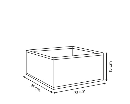 Abbildung einer Aufbewahrungsbox mit den Maßen 31 cm x 31 cm x 15 cm.