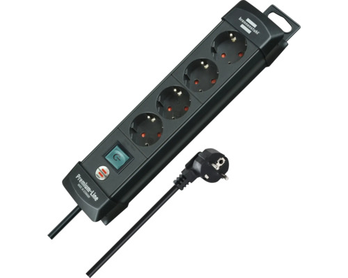 Mehrfachsteckdose mit vier Steckplätzen und einem Schalter.