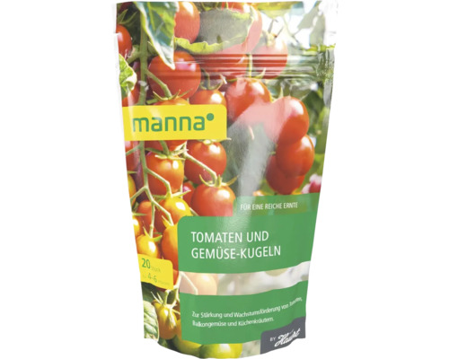 Manna Tomaten und Gemüse Kugeln Packung mit zwanzig Stück zur Stärkung und Wachstumsförderung von Tomaten, Balkongemüse und Küchenkräutern.