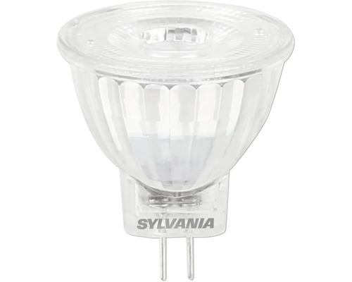 Sylvania LED Leuchtmittel GU5.3 MR16 Reflektor aus Glas mit Sylvania Logo.