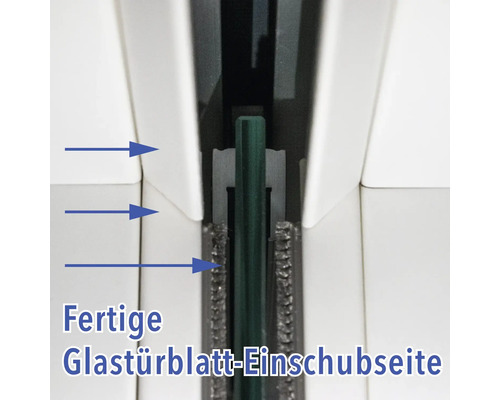 Detailansicht der fertigen Glasschiebetürblatt-Einschubseite