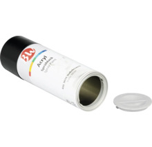 Geöffnete Dose Acryl Sprühlack in Verkehrsweiss mit Deckel