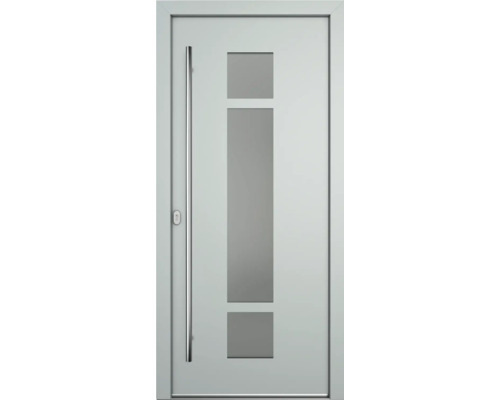 Moderne Haustür mit Glasausschnitten und Stangengriff