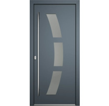 Moderne Haustür mit Glaseinsätzen und Edelstahlgriff