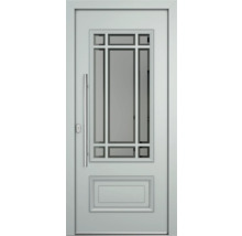 Weiße Haustür mit Glaseinsatz, Griff und Schloss