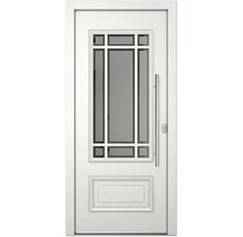 Weiße Haustür mit Glaseinsatz und Edelstahlgriff