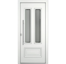 Weiße Tür mit zwei Glasausschnitten und Griff