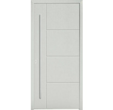 Eingangstür mit Edelstahlgriff und vier Paneelen