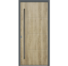 Haustür mit Holzstruktur und Griff