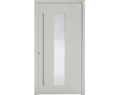 Moderne Haustür mit Glaseinsatz und geradem Griff