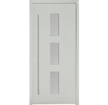 Haustür mit drei rechteckigen Glaseinsätzen und einem vertikalen Griff