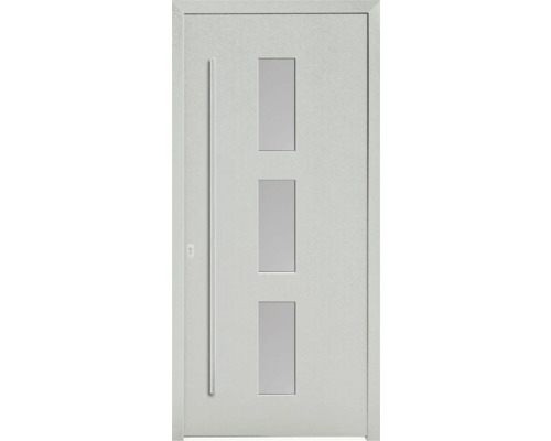 Haustür mit drei rechteckigen Glaseinsätzen und einem vertikalen Griff