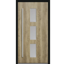 Haustür mit drei rechteckigen Glaseinsätzen und Stangengriff