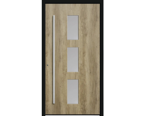 Haustür Genial Modell 109 1100x2100 mm mountain oak DIN links Haustür mit drei rechteckigen Glaseinsätzen und Stangengriff