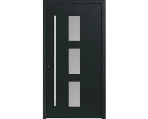 Haustür mit drei Glaseinsätzen und Stangengriff