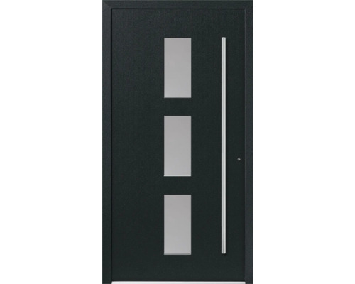 Haustür mit drei rechteckigen Glaseinsätzen und Griff