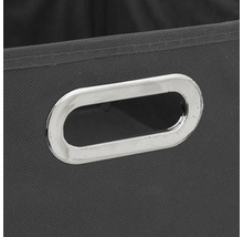 Detailansicht einer grauen Aufbewahrungsbox mit Griffmulde.