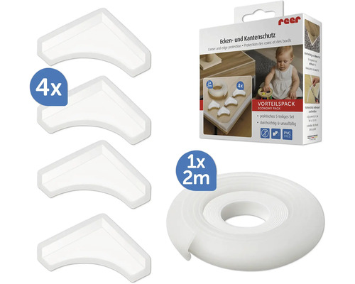 Reer Eckenschutz und Kantenschutz Set mit vier Eckenschützern und zwei Meter Klebeband