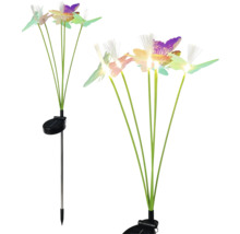 Solar-Gartenstecker mit Schmetterlingen und Glasfaser, Beleuchtung und Erdspieß aus Metall.