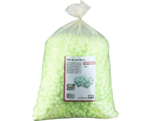 Sack mit grünen Polsterflocken zum Verpacken und Polstern