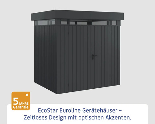 Gerätehaus aus Metall mit Oberlicht und Tür