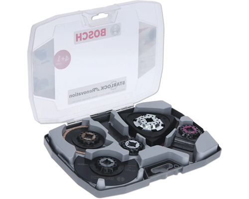Bosch Professional Starlock Set for Renovation 5tlg. Bosch Starlock Oszillierer-Zubehörset in geöffnetem Koffer
