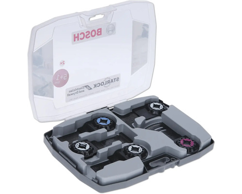 Bosch Professional Starlock Set Electrician & Drywall 6tlg. Bosch Starlock oszillierendes Sägeblatt-Set in geöffneter Aufbewahrungsbox