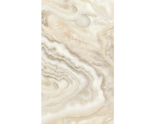 Nahaufnahme einer beigen Marmorfliese mit wirbelartigen Mustern