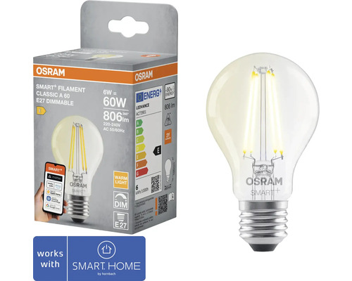 Osram Smart+ Filament Classic A 60 E27 dimmbare LED Lampe mit Verpackung