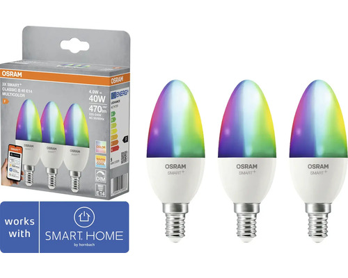 Osram Smart Plus Classic B 40 E14 Multicolor Leuchtmittel im Dreierpack
