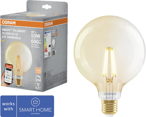 Osram Smart+ Filament Globe 125 E27 LED Lampe und Verpackung