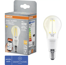 Osram Smart+ Filament Classic P 40 E14 dimmbare Lampe und Verpackung