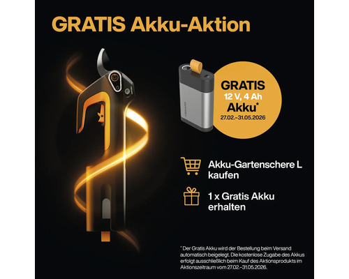 Akkugartenschere und 12 Volt Akku Gratis Aktion