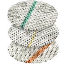 Drei runde Filterscheiben mit farbigen Streifen.