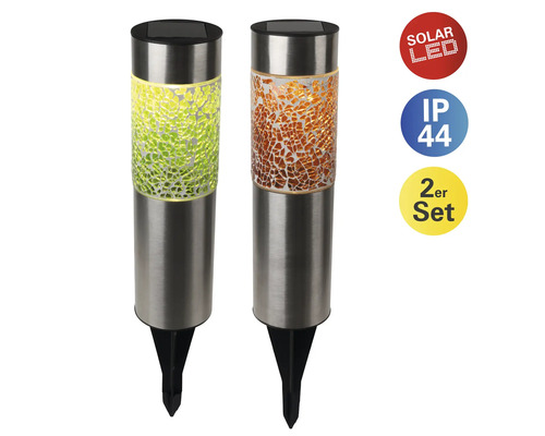 Zwei Solarleuchten mit Mosaikglas und Erdspieß