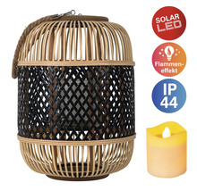 Dekorative Bambus Laterne mit LED Kerze und Solarfunktion
