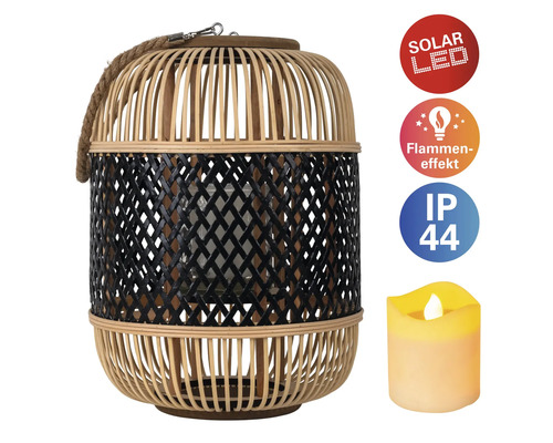 Dekorative Bambus Laterne mit LED Kerze und Solarfunktion