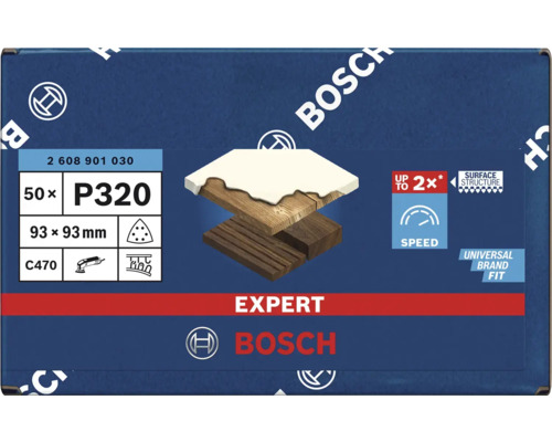 Bosch Expert Schleifblatt Set, Körnung P320, 93x93mm, 50 Stück