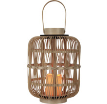 Solar-Laterne aus Bambus mit Henkel und integrierter LED-Kerze.